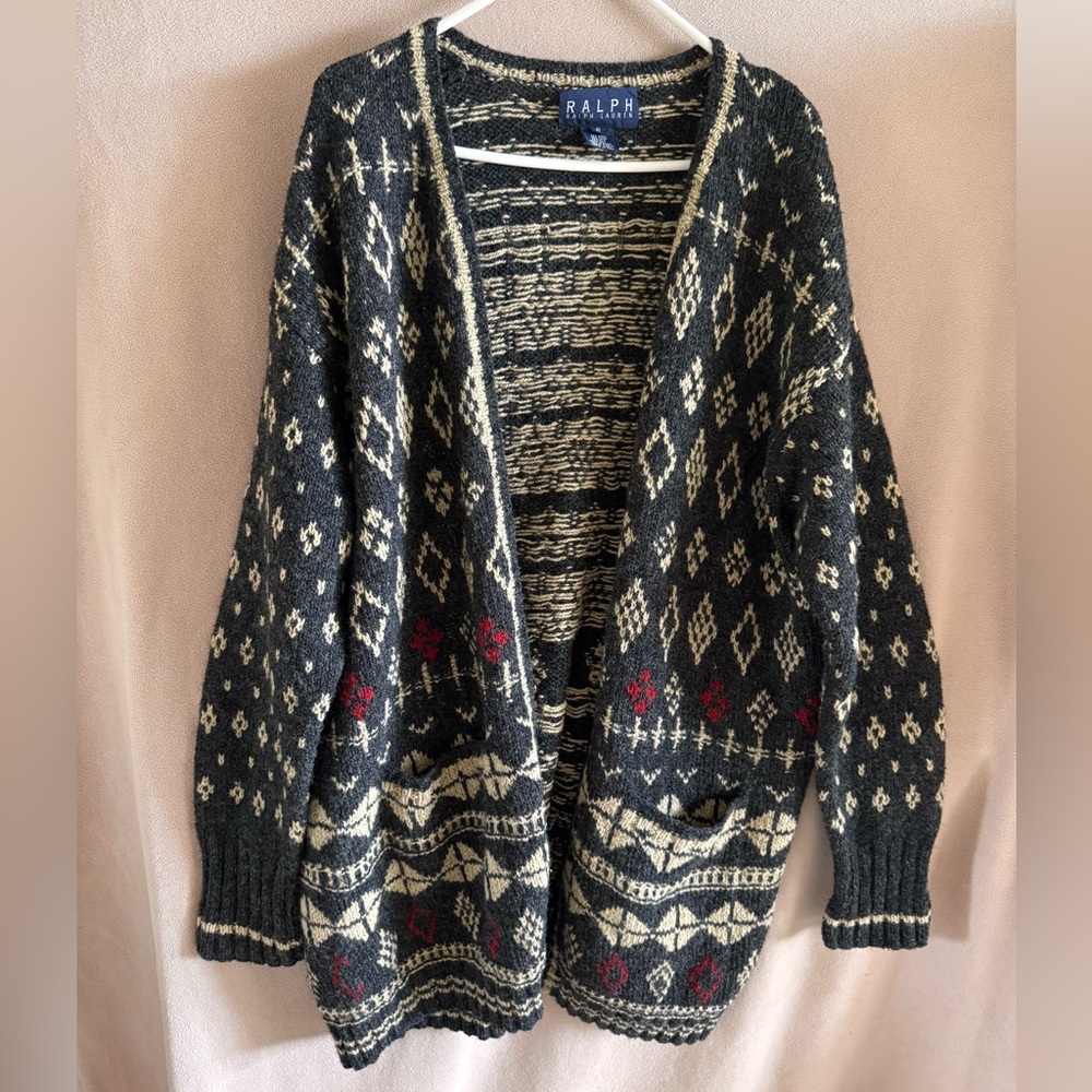 SOLD! Vintage Ralph Lauren Grey and Cream Wool Cardigan